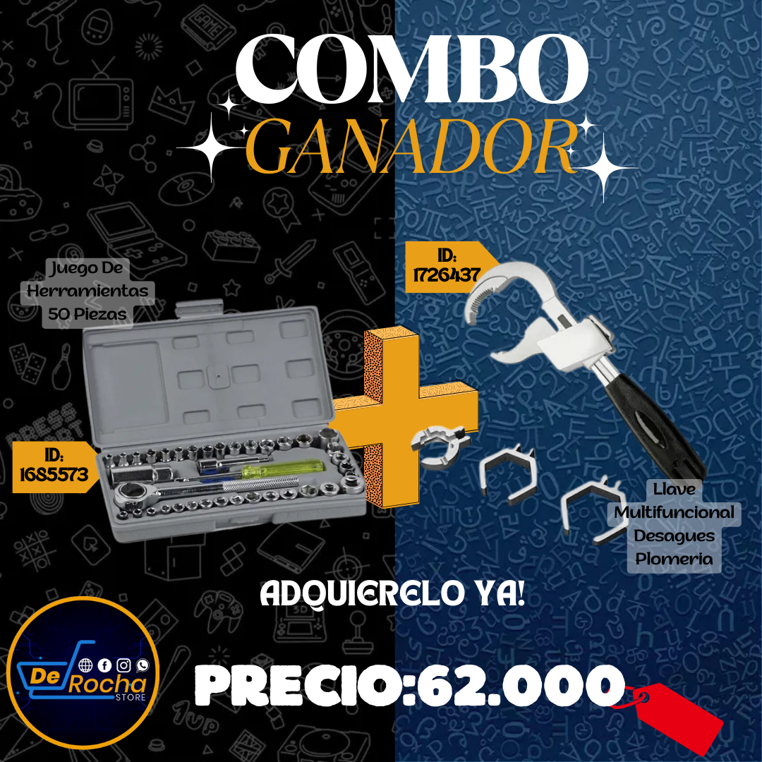 combo llave plomeria+juego herramientas